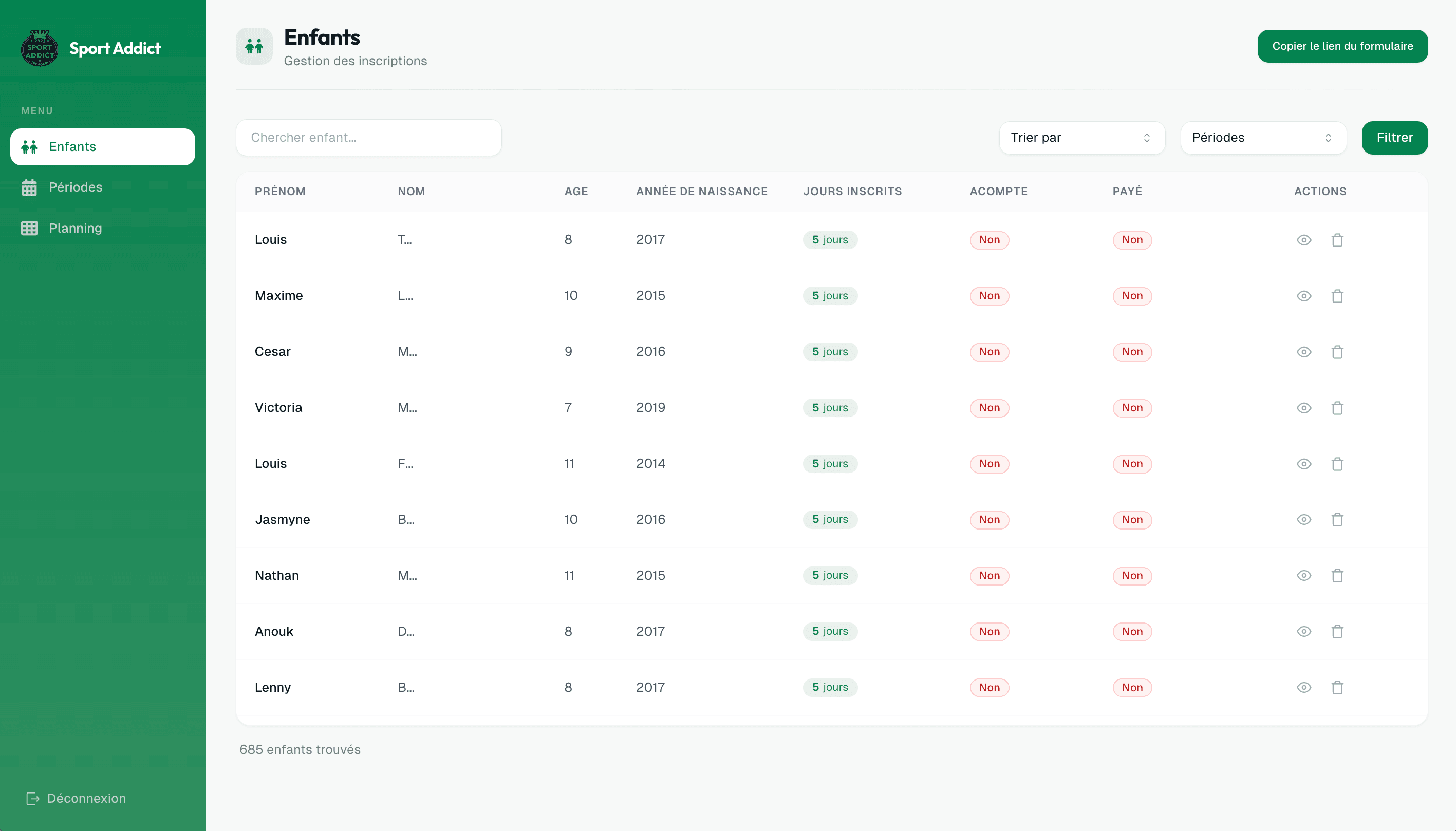 Sport Addict — SaaS de gestion d'inscriptions pour associations sportives