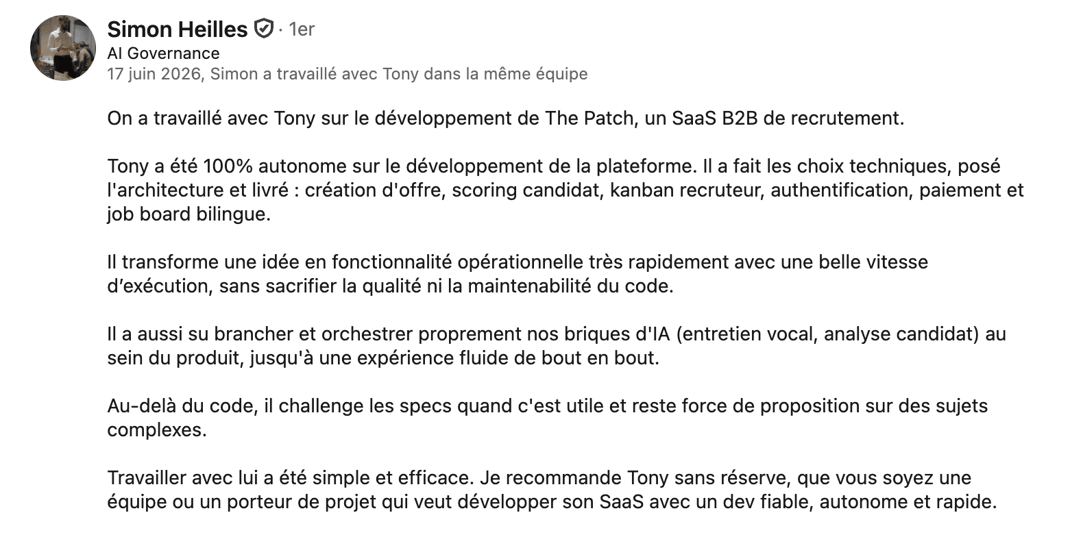 Témoignage de Simon Heilles, AI Governance chez The Patch